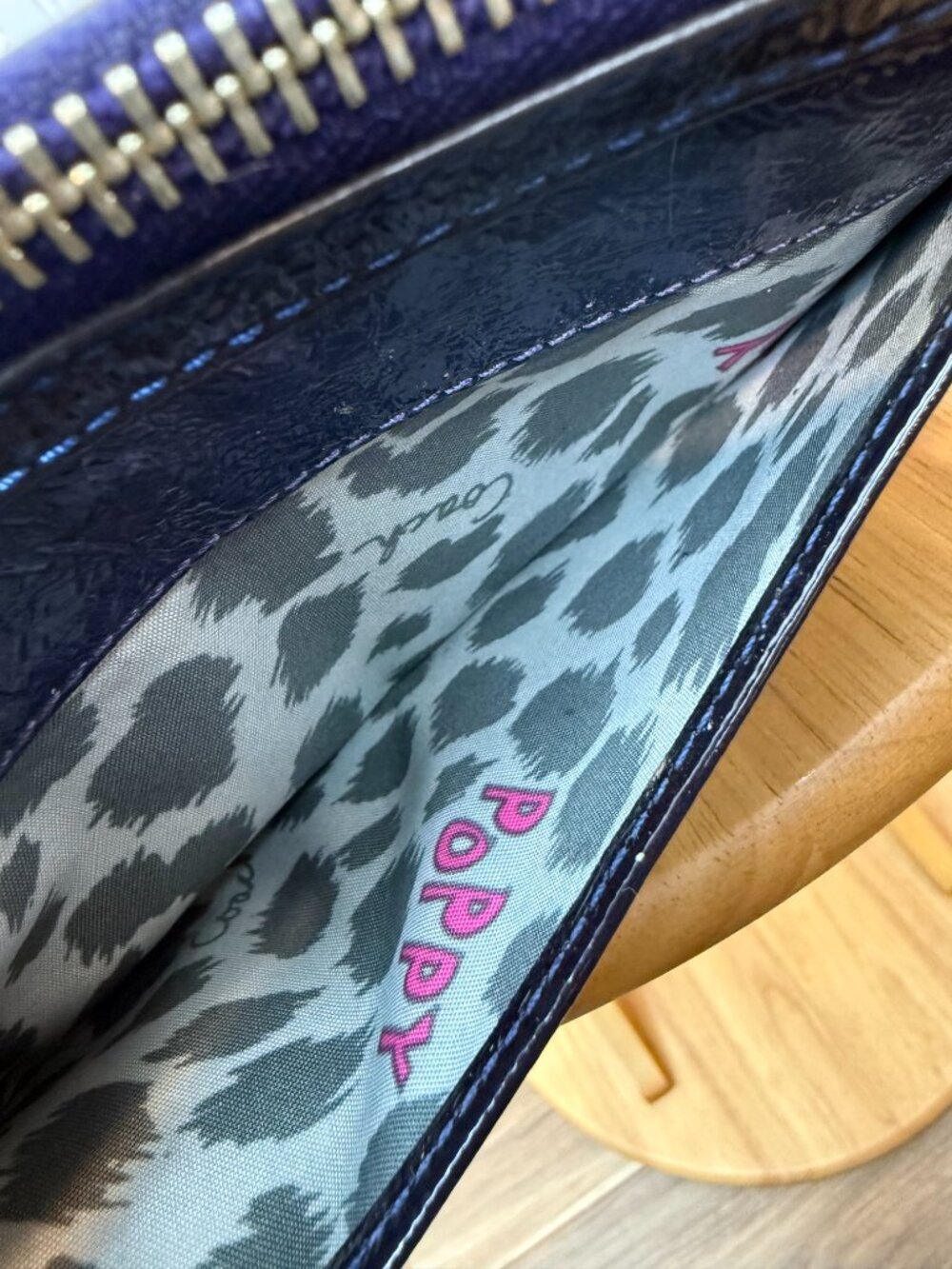 Coach Poppy Collection Dark Blue Purple Patent Leather Wristlet - Picture 6 of 7